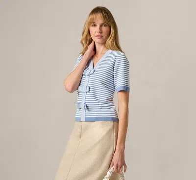Adrianna Papell Short Sleeve Bow Pullover Sweater In Classic Blue Ivory