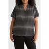 Adrianna Papell Short Sleeve Button-up Top In Black