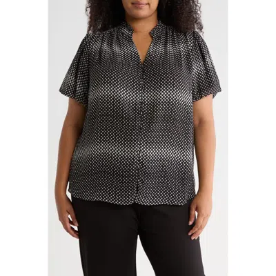 Adrianna Papell Short Sleeve Button-up Top In Black
