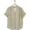 Adrianna Papell Short Sleeve Button-up Top In Multi