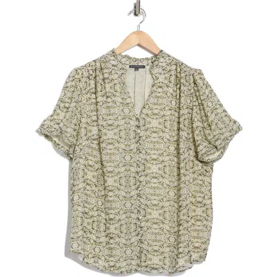 ADRIANNA PAPELL ADRIANNA PAPELL SHORT SLEEVE BUTTON-UP TOP