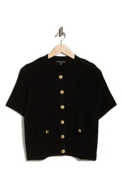 Adrianna Papell Short Sleeve Cardigan In Black