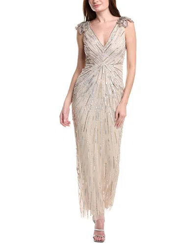 Adrianna Papell Short Sleeve Embellished Maxi Dress In Gray