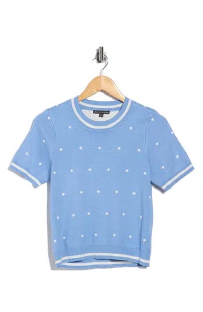 Adrianna Papell Short Sleeve Jacquard Sweater In Blue