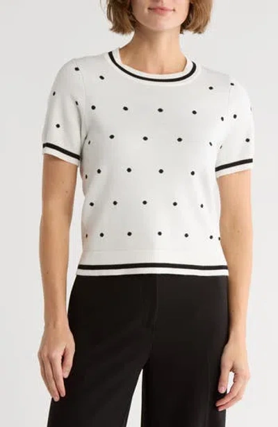 Adrianna Papell Short Sleeve Jacquard Sweater In White
