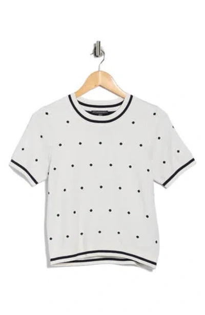 Adrianna Papell Short Sleeve Jacquard Sweater In White
