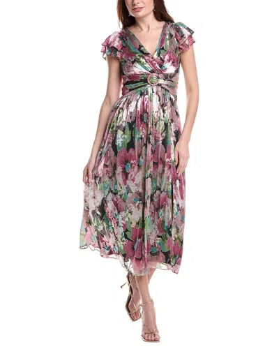 Adrianna Papell Short Sleeve Midi Dress In Yellow