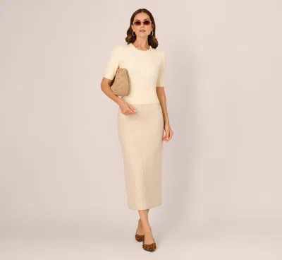 Adrianna Papell Short Sleeve Pearly Collar Sweater In Sugar Cream In Neutral