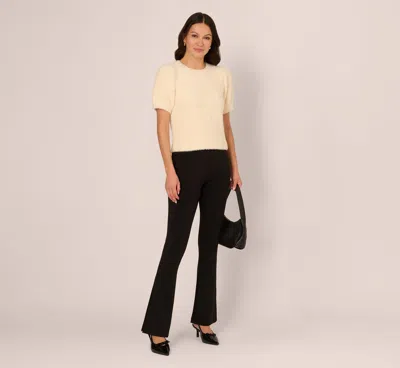 Adrianna Papell Short Sleeve Pearly Fuzzy Sweater In Cream In Multi