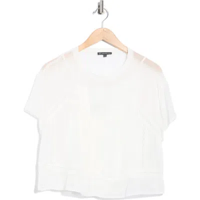 Adrianna Papell Short Sleeve Pieced Sheer Lace & Chiffon Top In White