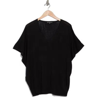 Adrianna Papell Short Sleeve Ribbed Sweater In Black