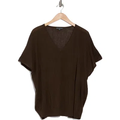 Adrianna Papell Short Sleeve Ribbed Sweater In Chocolate Walnut