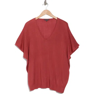 Adrianna Papell Short Sleeve Ribbed Sweater In Rose