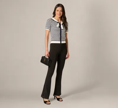 Adrianna Papell Short Sleeve Sailor Collar Pullover Sweater In Ivory Navy In Black