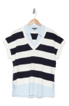 ADRIANNA PAPELL ADRIANNA PAPELL SHORT SLEEVE STRIPE MIXED MEDIA SWEATER