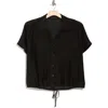 Adrianna Papell Short Sleeve Tie Front Button-up Shirt In Black