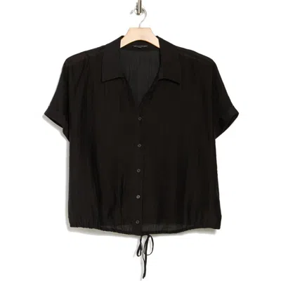 Adrianna Papell Short Sleeve Tie Front Button-up Shirt In Black