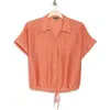 ADRIANNA PAPELL ADRIANNA PAPELL SHORT SLEEVE TIE FRONT BUTTON-UP SHIRT