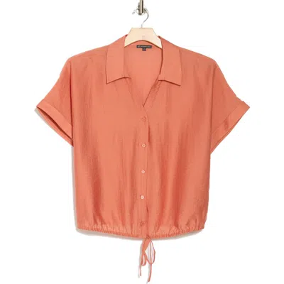 Adrianna Papell Short Sleeve Tie Front Button-up Shirt In Desert Rose