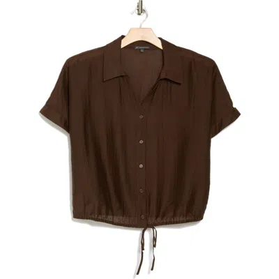 Adrianna Papell Short Sleeve Tie Front Button-up Shirt In Java