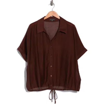 Adrianna Papell Short Sleeve Tie Front Button-up Shirt In Brown