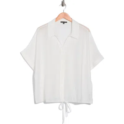 Adrianna Papell Short Sleeve Tie Front Button-up Shirt In White