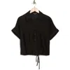 Adrianna Papell Short Sleeve Tie Hem Button-up Shirt In Black