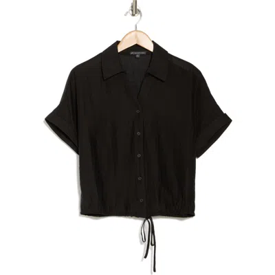 Adrianna Papell Short Sleeve Tie Hem Button-up Shirt In Black