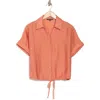 Adrianna Papell Short Sleeve Tie Front Button-up Shirt In Desert Rose