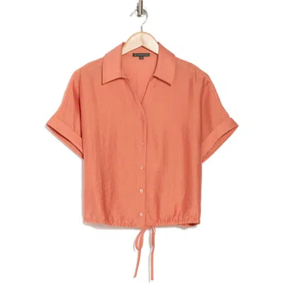 Adrianna Papell Short Sleeve Tie Hem Button-up Shirt In Desert Rose