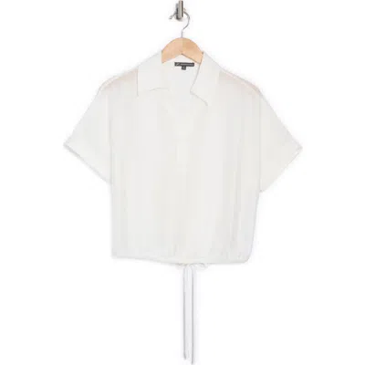Adrianna Papell Short Sleeve Tie Hem Button-up Shirt In Ivory
