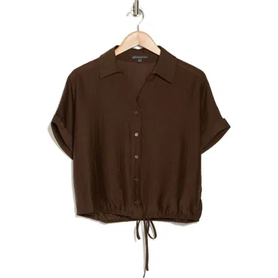 Adrianna Papell Short Sleeve Tie Hem Button-up Shirt In Java