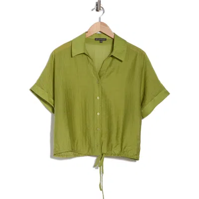 Adrianna Papell Short Sleeve Tie Hem Button-up Shirt In Green
