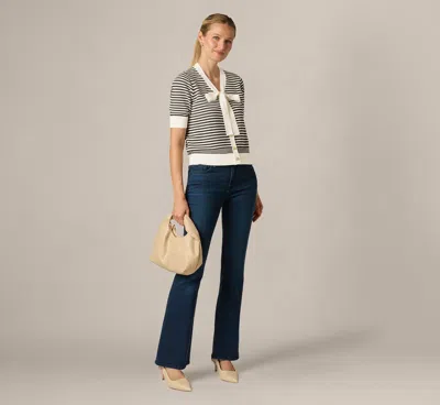 Adrianna Papell Short Sleeve Tie Neck Cardigan In Ivory Black