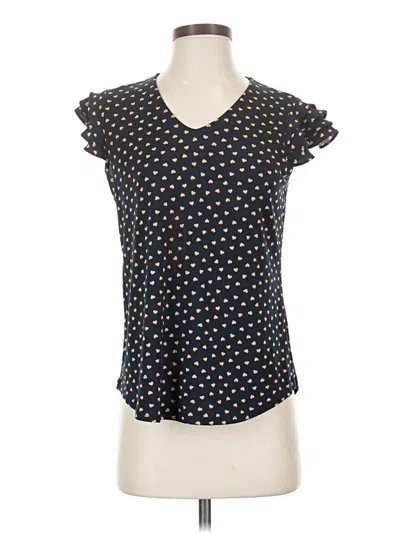 Pre-owned Adrianna Papell Short Sleeve Top Black Polka Dots Pattern Sweetheart Neckline Tops