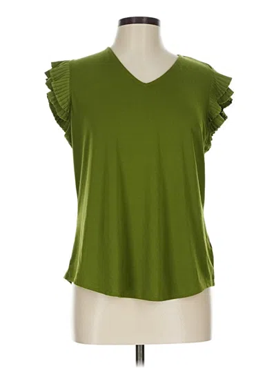 Pre-owned Adrianna Papell Short Sleeve Top Green Ruffles Neckline Tops