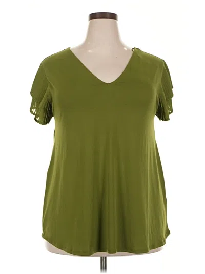 Pre-owned Adrianna Papell Short Sleeve Top Green V Neck Tops
