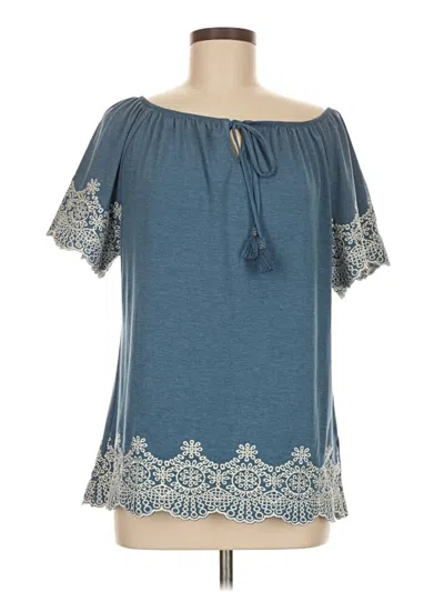 Pre-owned Adrianna Papell Short Sleeve Top Teal Cold Shoulder Neckline Tops In Blue