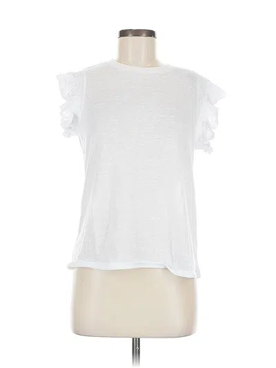 Pre-owned Adrianna Papell Short Sleeve Top White Ruffles Neckline Tops