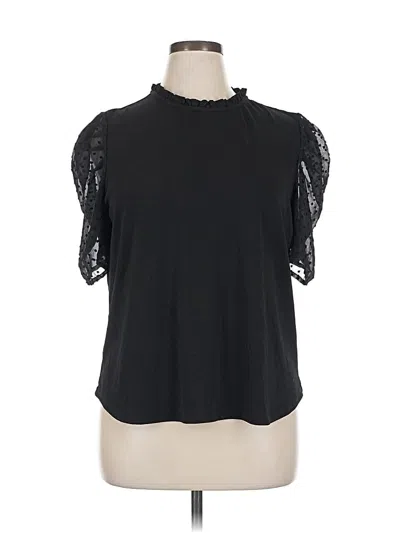 Pre-owned Adrianna Papell Short Sleeve Turtleneck In Black