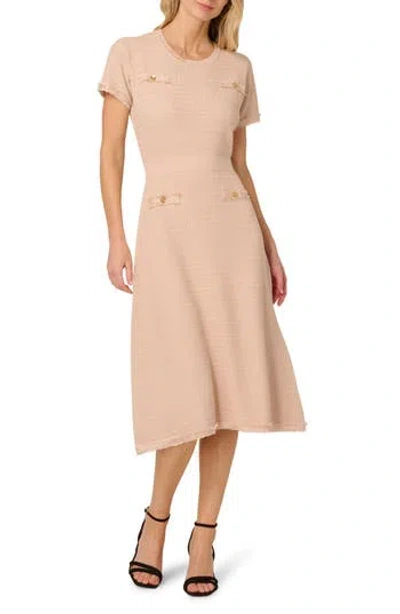 Adrianna Papell Short Sleeve Waffle Knit Midi Sweater Dress In Neutral