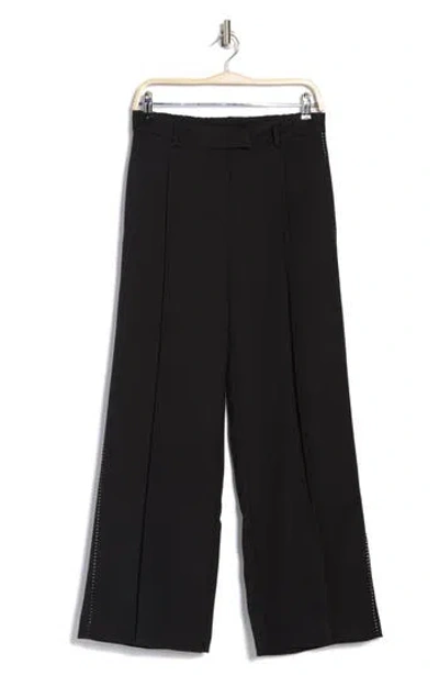 Adrianna Papell Side Stitch Wide Leg Pants In Black/ivory