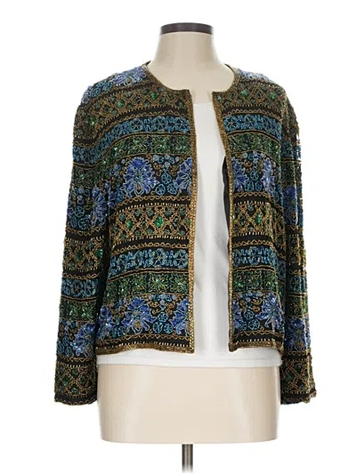 Pre-owned Adrianna Papell Silk Blazer Jacket In Blue