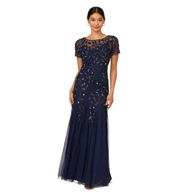 Adrianna Papell Size Floral-beaded Gown