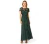 Adrianna Papell Floral Embroidered Beaded Trumpet Gown In Green
