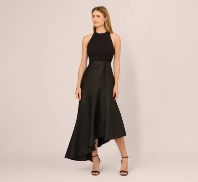 Adrianna Papell Sleeveless Asymmetrical Draped Taffeta Combo Gown In Black