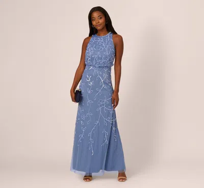 Adrianna Papell Sleeveless Blouson Mermaid Gown With Jasmine Beading In French Blue