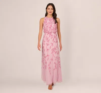Adrianna Papell Sleeveless Blouson Mermaid Gown With Jasmine Beading In Pink Lace