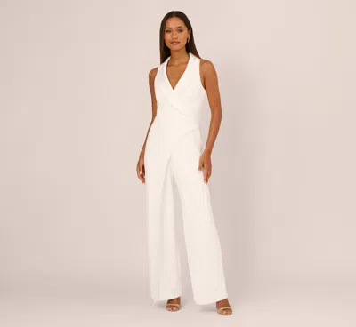 Adrianna Papell Sleeveless Crepe Tuxedo Jumpsuit With Pearl Trim In Ivory In Purple