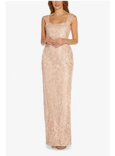 Pre-owned Adrianna Papell Sleeveless Embroidered Gown Mid Open Back Size 16 Ap1e209623 In Pink